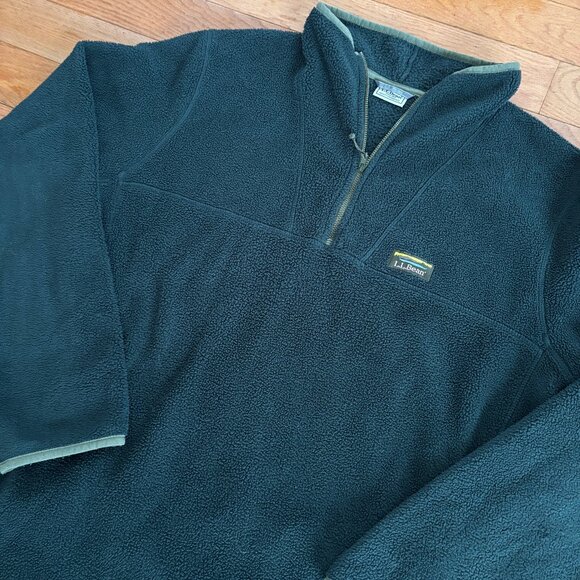 LL BEAN Katahdin‎ Fleece Sweater Mens XL-Tall 1/4 Zip Pullover Forest Green - Picture 1 of 9
